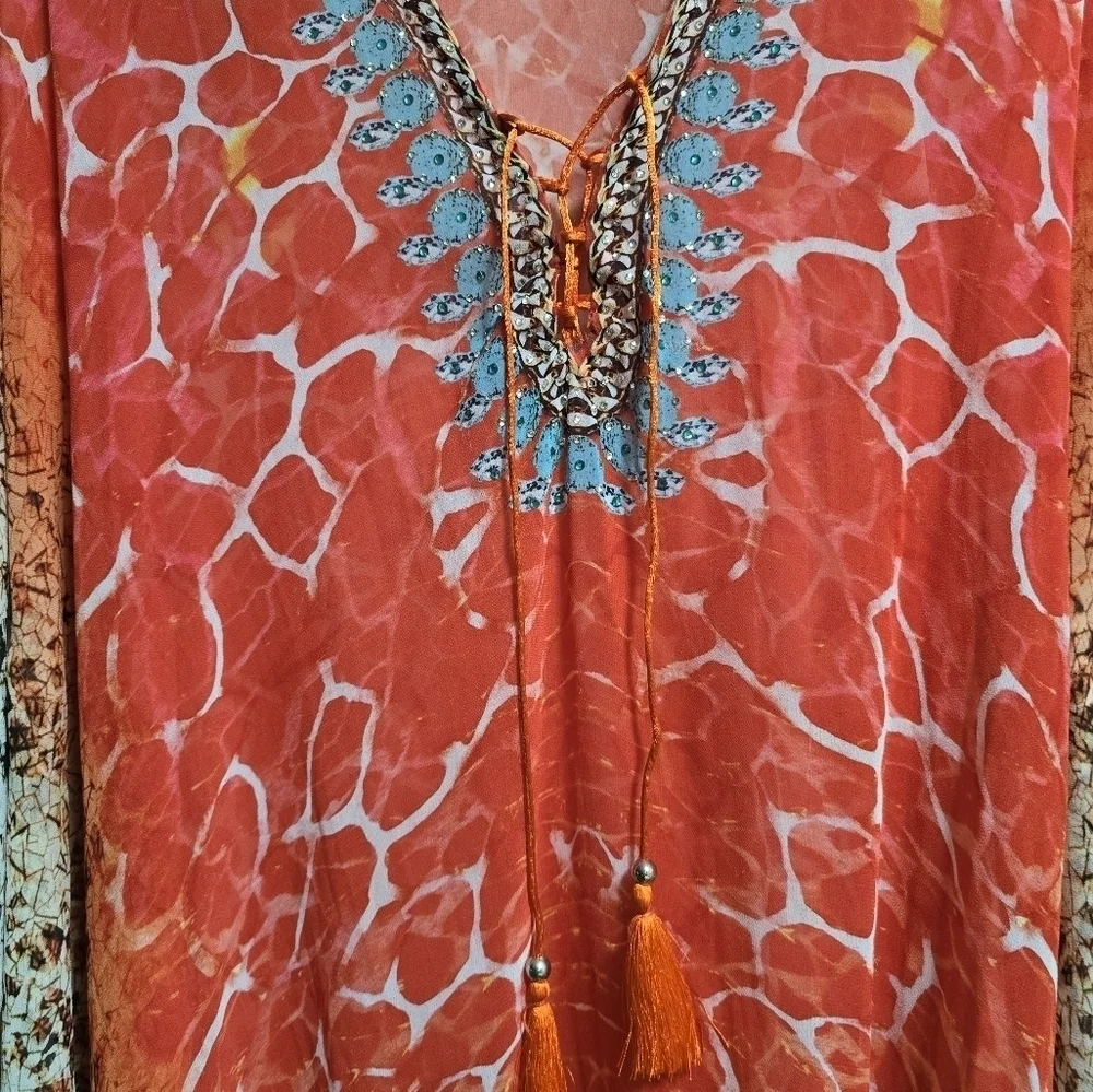 True colors sheer cover up color orange with rhinestones embellishment one size - Picture 4 of 8
